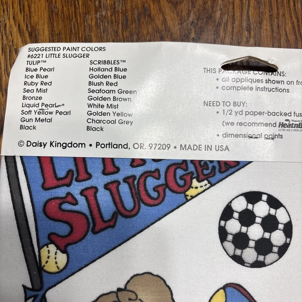 Vtg Daisy Kingdom No Sew Fabric Appliqué Little‎ Slugger Teddy Bear